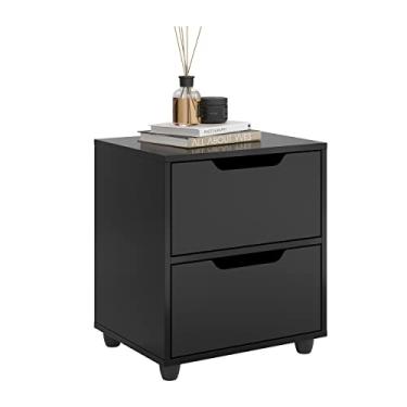 Imagem de Mesa De Cabeceira Estilo Retrô Pés Anti-Umidade Prime 2 Gavetas Com Prateleira (Preto)