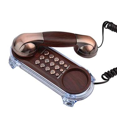 Imagem de Telefone fixo antigo para casa/hotel/escritório, telefone de parede com fio retrô, textura de metal e resistência ao desgaste, luz inferior (cobre vermelho)