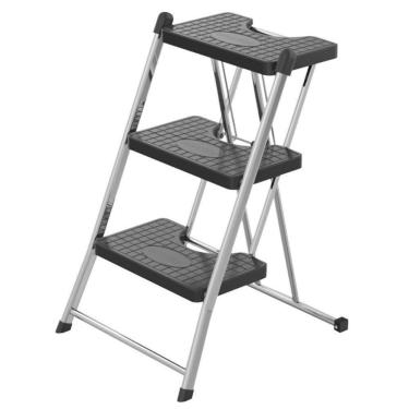 Imagem de Escada Dobrável Cromada 3 Degraus Compacta 120Kg  - Anodilar