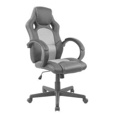 Imagem de Cadeira Presidente Gamer em Couro PU Preta com Cinza Pelegrin PEL-3002 