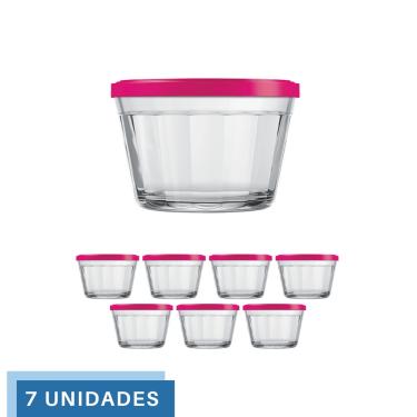 Imagem de 7 Tigela Vidro Americano Tampa Plastica Sortida 150ml Nadir