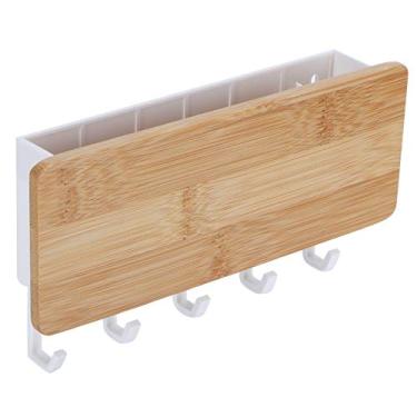 Imagem de Suporte de chave,gancho de parede de bambu, gancho de chave decorativo de parede para casa, caixa de armazenamento com 5 ganchos para porta de entrada ou sala de estar, porta-chaves, gancho de chave de parede de bambu para casa