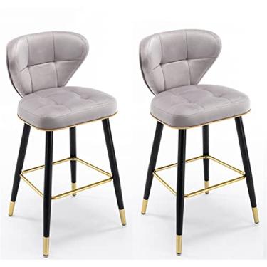Imagem de Conjunto De 2 Cadeiras Bar Com Encosto, Bancos Bar Veludo Ilha Cozinha Balcão Altura, Perna Metal Preto Assento Estofado Para Bares, Cafés, Lounges, Pub, Altura Do Assento: 75 Cm