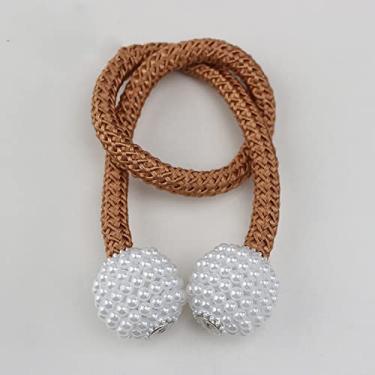 Imagem de Cortina Magnética Acessórios Clip Room Suporte de Cortinas de Bola de Pérola Fivela Corda Tieback Decoração de Casa Bola Pendurada Amarração Traseira, Café Leve, 2 Peças
