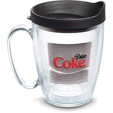Imagem de Tervis Copo de viagem Coca-Cola® Made in USA com isolamento térmico de parede dupla mantém as bebidas frias e quentes, caneca de 473 ml com alça, tampa preta