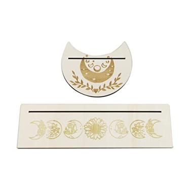 Imagem de Tingpai 2 peças suporte pa cartão de tarô de madei retangular em forma de lua suporte pa cartão de madei pa fer mentas de adivinhação deco ção de altar