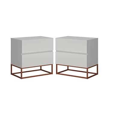 Imagem de Kit Mesas de Cabeceira Eros Off White com Base de Ferro Cobre P/Quarto