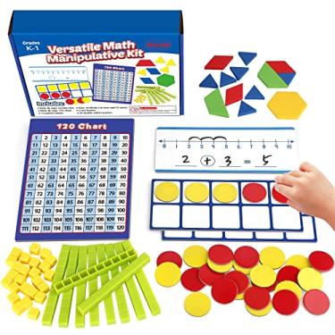 Imagem de Kit versátil de manipulativos de matemática Take Home para crianças de grau K-3, com dez quadros, base dez blocos de base, contadores de matemática, linha numérica, 120 números gráficos, blocos padrões, materiais escolares em casa (desenvolve habilidades de matemática precoces)