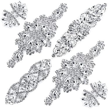 Imagem de 6 peças aplique de strass de cristal prata aplicação de casamento ferro em strass faixa aplique de cabelo de strass aplique de cabelo de strass noiva enfeites de strass correção quente apliques de strass para vestido