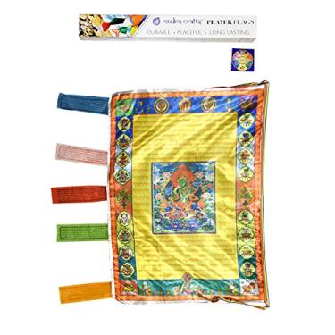 Imagem de Mudra Crafts Bandeira vertical de bandeiras de oração tibetana - Bandeiras de oração nepalesa - Faixa de bandeira de oração Tara verde