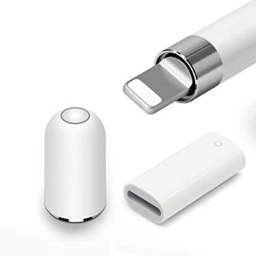 Imagem de Bonés de substituição magnéticos para lápis de substituição + adaptador de carregamento para Apple Pencil compatível com Apple Pencil Protector Cap e conversor de carregador Apple Pencil 1