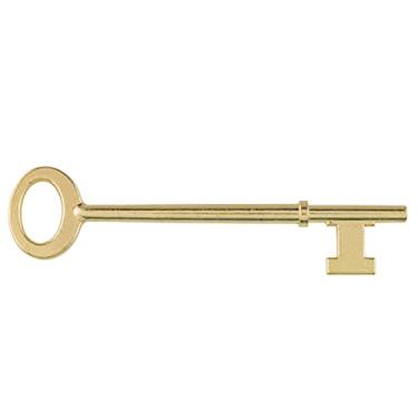 Imagem de Reprodução de chave de esqueleto arquitetônica folheada a latão (c/ponta dupla) - para portas de relógio de avô, portas de armário, gavetas de cômoda, mesa - vintage, móveis antigos | KY-32