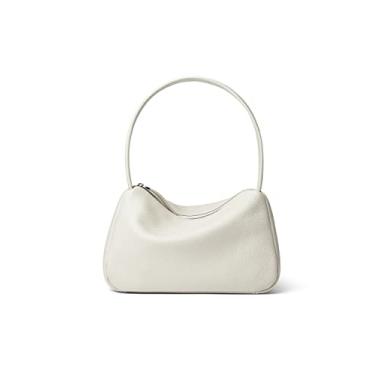Imagem de Daiblueland Bolsa de ombro de couro pequena para mulheres bolsa de mão luxuosa com fecho de zíper, Off White