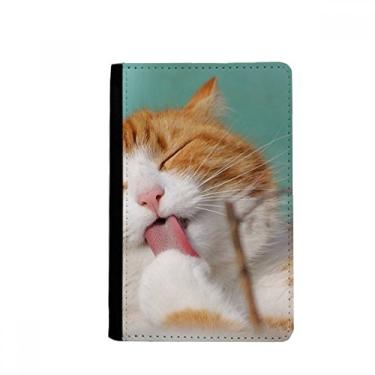 Imagem de Porta-passaporte com listras amarelas gato animal lick animal notecase burse capa carteira porta-cartão, Multicolor