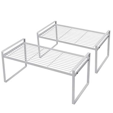 Imagem de Shantton 2 unidades de prateleiras organizadoras de armário para economizar espaço para cozinha, balcão, despensa, banheiro, armário sob a pia, mesa de escritório, aço empilhável, resistente à ferrugem, resistente, antiderrapante, 40,6 cm, branco