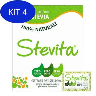 Imagem de Kit 4 Adoçante Stevia Em Pó Sachê  - 50 Envelopes - Stevia