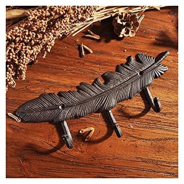 Imagem de KIZQYN Ganchos de casaco criativo ferro fundido europeu retro ferro forjado gancho de chave cabide em forma de pena gancho de casaco criativo ganchos de porta artesanato de metal decoração cabide de casaco montado na parede (cor: cor ferrugem)