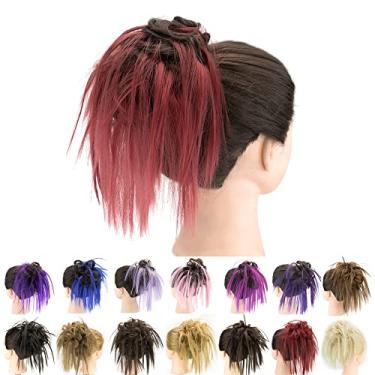 Imagem de IMISSU 2PCS Pedaço de cabelo bagunçado coque updo scrunchies falsos extensões de cabelo ondulado encaracolado faixa de cabeça rabo de cavalo chignon (2PCS Borgonha marrom)
