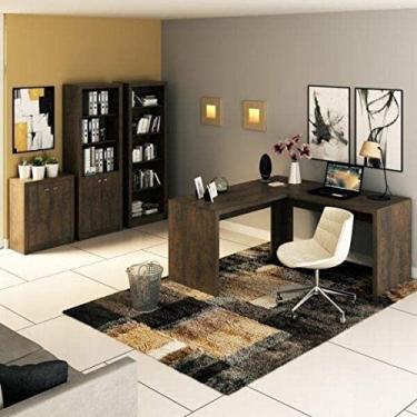 Imagem de Conjunto Home Office 4 Peças com 1 Mesa para Escritório 2 Estantes e 1 Balcão Tecno Mobili Rústico