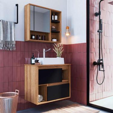 Imagem de conjunto de gabinete e armário de banheiro com espelho versato 1 pt 2 gv  e preto