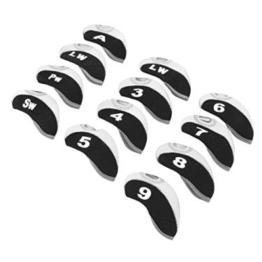 Imagem de Capas de cabeça para tacos de golfe, 12 unidades de neoprene anti-riscos, fáceis de usar, capa protetora para tacos de golfe, toque confortável para exercícios(Preto e branco)