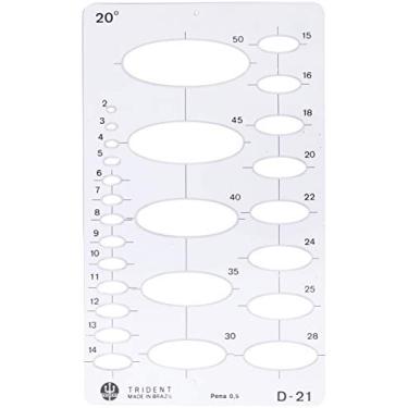 Imagem de D-21 Gabarito de Elipses 20° com 26 Elipses de 2 Até 50 mm, 16.5 x 10 cm, Trident cores sortidas