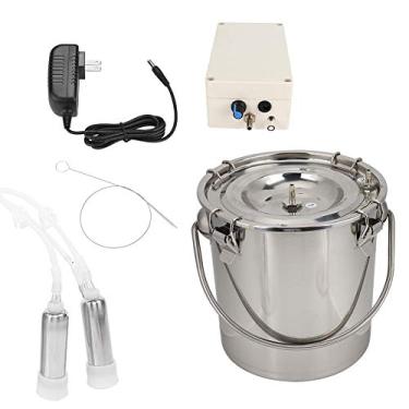 Imagem de Máquina de ordenha elétrica, 5L de aço inoxidável portátil de velocidade ajustável de dupla cabeça doméstica Máquina de ordenha elétrica com bomba de pulso a vácuo com alça para vaca, cabra e ovelha para ordenha (vaca)