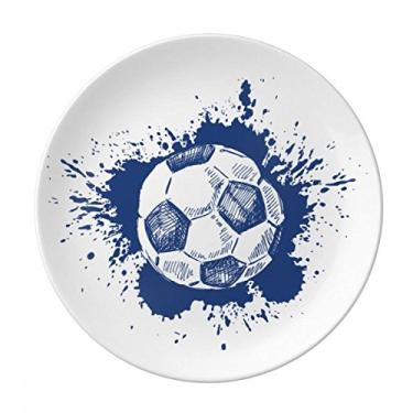 Imagem de Prato de futebol azul com tinta de desenho animado de porcelana decorativa Salver Prato de jantar
