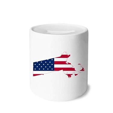 Imagem de DIYthinker Massachusetts Mapa dos EUA Listras Bandeira Dinheiro Caixa de Cerâmica Porta-Moedas Presente