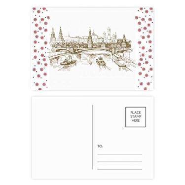 Imagem de Cartão postal de Natal com desenho de ponto de referência da River Bridge