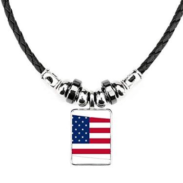 Imagem de DIYthinker Colar com bandeira de listras de estrelas do Colorado America Map Jewelry Torque pingente de corda de couro