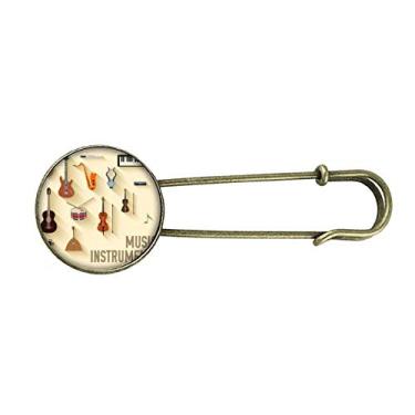 Imagem de Broche de metal retrô com estampa de combinação de instrumentos musicais