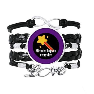 Imagem de OFFbb-USA Pulseira Miracles Happen Every Day Love Acessório de couro torcido para presente