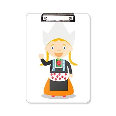 Imagem de Pigtails Girl Netherlands desenho de prancheta pasta bloco de escrita placa de suporte A4
