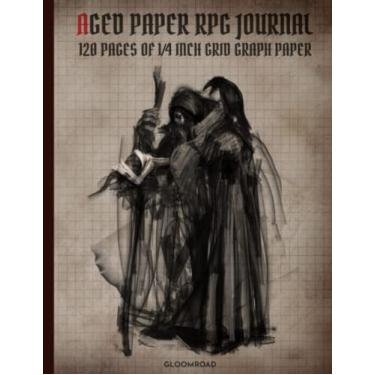 Imagem de Aged Paper RPG Journal 120 pages of 1/4 inch Grid Graph Paper: Large Notebook with Stained Grunge Pages | for Dungeons Plans, Maps, Notes and Drawing | 60 Cream Paper Sheets |