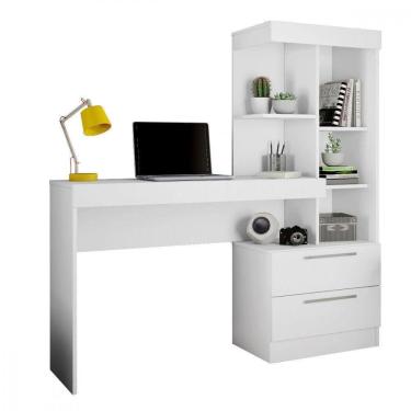 Imagem de Mesa Para Escritório Com Estante E 2 Gavetas Office Branco