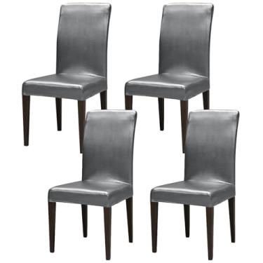 Imagem de Capas de couro para cadeiras de jantar, capas de cadeira extensíveis, macias, à prova d'água, protetor de cadeira, para sala de jantar, cozinha, hotel (Color : Silver, Size : 4)
