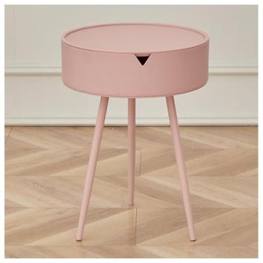 Imagem de Mini mesa de canto de cama estrutura triangular pernas de aço carbono mesa de cabeceira lateral material PP engrossado pequeno mesa de cabeceira grande capacidade de armazenamento adequada para quartos e salas de estar (cor: rosa,
