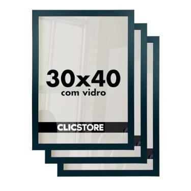 Imagem de Kit 3 Moldura 30x40 Parede Quadro Vidro Foto Poster Diplomas Porta Retrato Certificado Fotografia Madeira Cartazes MDF C