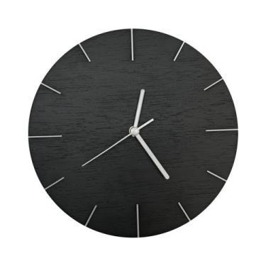 Imagem de Relógio De Parede Preto Fosco Com Ponteiros Em Cor Prata 30cm - Edward