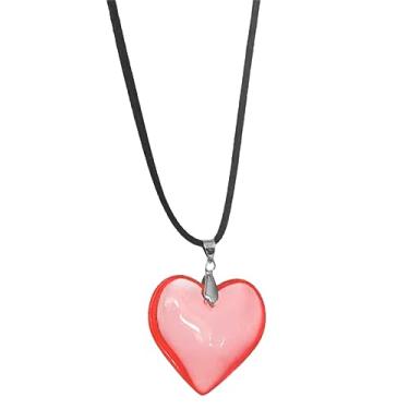 Imagem de Misright Colar de coração de vidro pingente de coração de cristal corrente clavícula gargantilha de coração de aniversário colar de coração para mulheres meninas, one size, Resina, Sem Pedra Preciosa