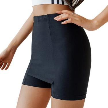 Imagem de RIDENEEY 2 pçs calça de segurança de seda gelo cintura alta boxer feminina ajuste verão short duplo camada sem costura shorts (preto, G)