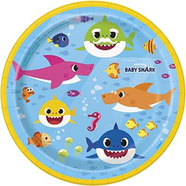 Imagem de Unique Baby Shark Round Dessert Plates - 8 Pcs, multicolor