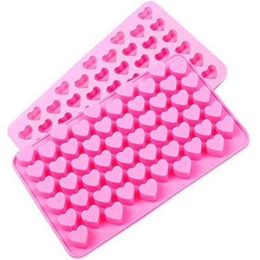 Imagem de Moldes de silicone em forma de coração 2 peças 55 cavidades moldes de goma de chocolate para doces de geleia de gelo moldes de derretimento de cera DIY acessórios de cozimento para decoração de bolo de festa
