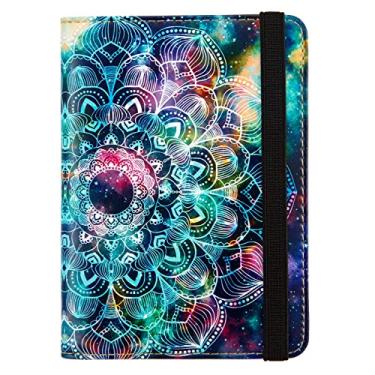 Imagem de Porta-passaporte e cartão de vacina combo porta-passaporte com compartimento para cartão de vacina, protetor de cartão de crédito com bloqueio de RFID para mulheres e homens, Mandala na Galáxia, Padrão clássico