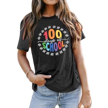 Imagem de 100 Days of School Shirt Women Teacher Shirts 100th Day of School Camiseta Causal Inspirational Tops, Cinza, GG