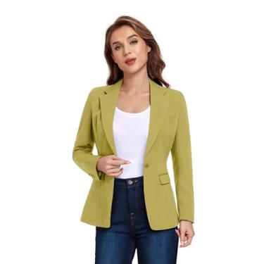 Imagem de Blazer feminino para trabalho escritório um botão slim fit smoking business blazer casual blazer jaquetas terno casual blazer jaquetas terno, Amarelo, GG