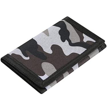 Imagem de Carteira infantil para meninos e meninas adolescentes com três dobras, carteira infantil de lona para meninos, carteiras fofas com zíper para jovens com bolso para moedas e porta-cartões, carteiras inovadoras para de crianças, Cinza camuflado 02, Casual