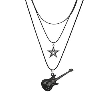 Imagem de Yuoos Colar vintage estrela punk gargantilha rock roll guitarra colar em camadas para mulheres e homens Eboy Egirl