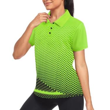 Imagem de Little Beauty Camisetas polo femininas de golfe de manga curta com gola leve que absorve a umidade tênis camiseta com estampa atlética, 033 - verde, XXG